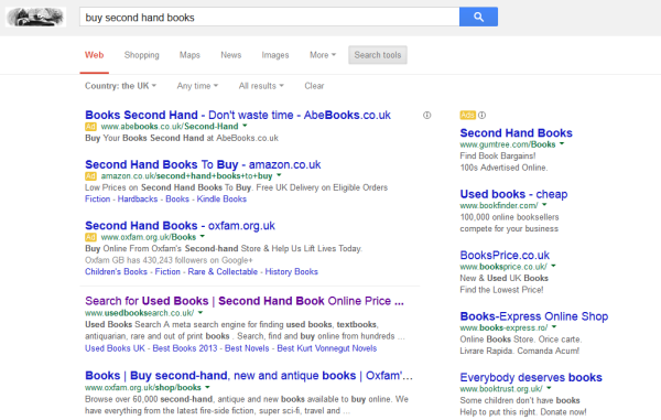 Быстрый поиск в Google покажет вам лучшие сайты, конкурирующие за ключевое слово «купить подержанные книги»: